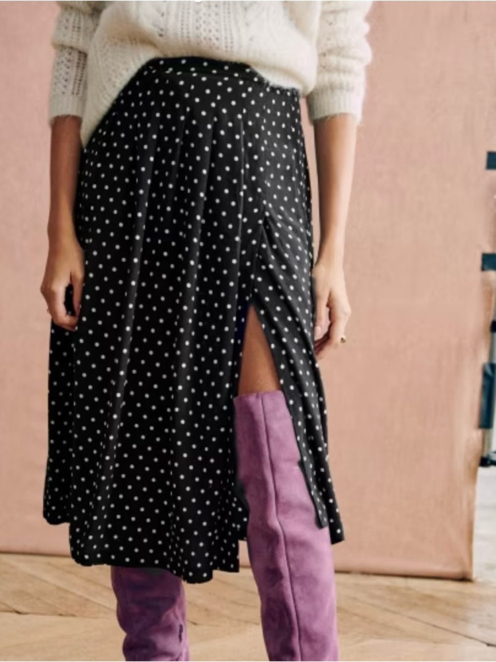 Sezane Alicia Polka Dot Skirt with Side Slit